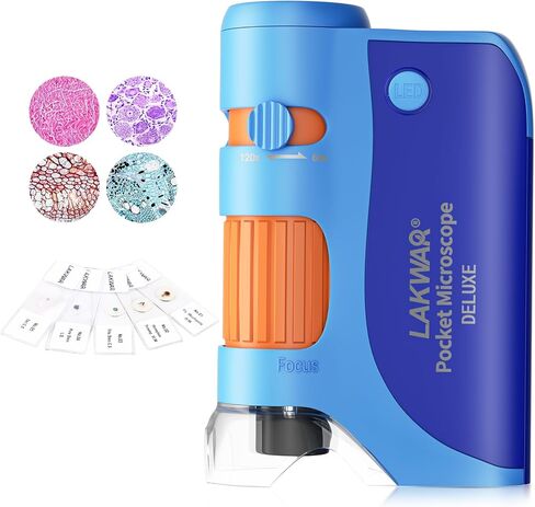 LAKWAR's Pocket Microscope for Kids Adults, 60x-120x Portable Handheld Microscope with 5 Microscope Slides, Mini Microscope for Kids Students Adults Science Lab Education (Blue&Orange) in Saudi Arabia