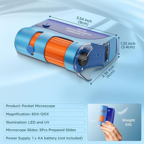 LAKWAR's Pocket Microscope for Kids Adults, 60x-120x Portable Handheld Microscope with 5 Microscope Slides, Mini Microscope for Kids Students Adults Science Lab Education (Blue&Orange) in Saudi Arabia
