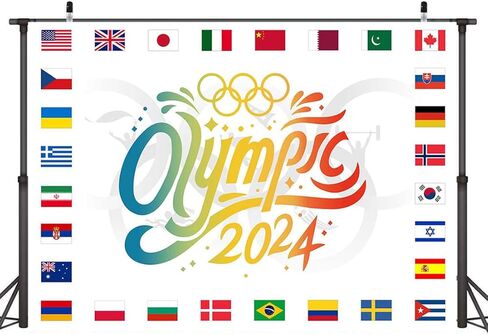 ديكورات الحفلات الأولمبية 2024 حلقات الألعاب الأولمبية خلفيات الألعاب راية المنافسة الرياضية الدولية التصوير الفوتوغرافي خلفية ديكور ملصق معلق المورد كشك الصور للداخلية في الهواء الطلق 7x5ft in Kuwait