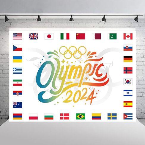 ديكورات الحفلات الأولمبية 2024 حلقات الألعاب الأولمبية خلفيات الألعاب راية المنافسة الرياضية الدولية التصوير الفوتوغرافي خلفية ديكور ملصق معلق المورد كشك الصور للداخلية في الهواء الطلق 7x5ft in Kuwait