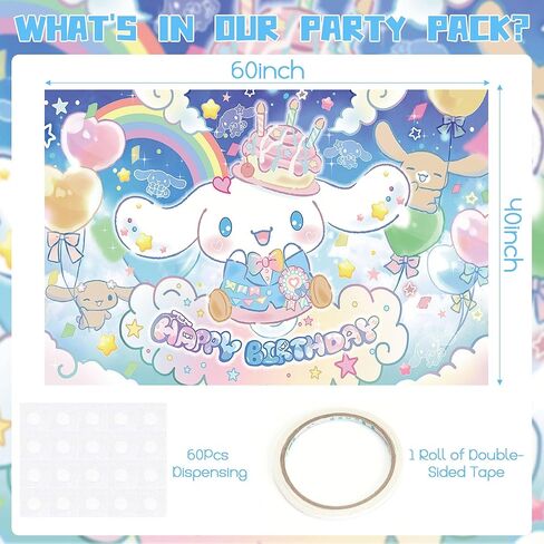 Cinnamoro Happy Birthday Backdrop - Cinnamoro Birthday Party Supplies Kawaii Background for Boys Girls Kids Baby Shower Bedroom Cartoon Birthday Party Decorations,5 x 4 FT in Kuwait