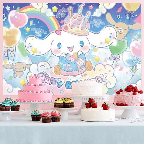 Cinnamoro Happy Birthday Backdrop - Cinnamoro Birthday Party Supplies Kawaii Background for Boys Girls Kids Baby Shower Bedroom Cartoon Birthday Party Decorations,5 x 4 FT in Kuwait