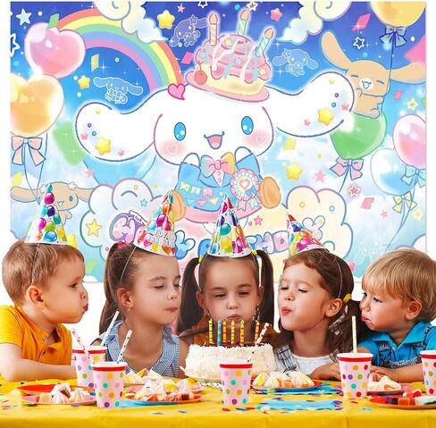 Cinnamoro Happy Birthday Backdrop - Cinnamoro Birthday Party Supplies Kawaii Background for Boys Girls Kids Baby Shower Bedroom Cartoon Birthday Party Decorations,5 x 4 FT in Kuwait