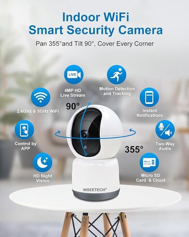 كاميرا أمان واي فاي 5 جيجا هرتز داخلية مع تطبيق Tuya الذكي، وكاميرا 2K 4MP Baby Pet Dog Cat، وكاميرا توصيل تكبير قابلة للإمالة، وكشف حركة AI وتتبع تلقائي، ورؤية ليلية، ومحادثة ثنائية الاتجاه in Kuwait