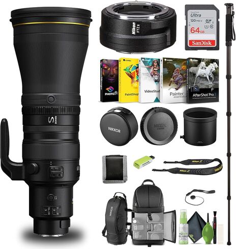 Nikon NIKKOR Z 600mm f/4 TC VR S Super-Telephoto Lens Z Mount Cameras (20113) + 64GB Memory Card + BackPack + Monopod + Card Reader + Corel Photo Software + Flex Tripod + More (Renewed) in Saudi Arabia