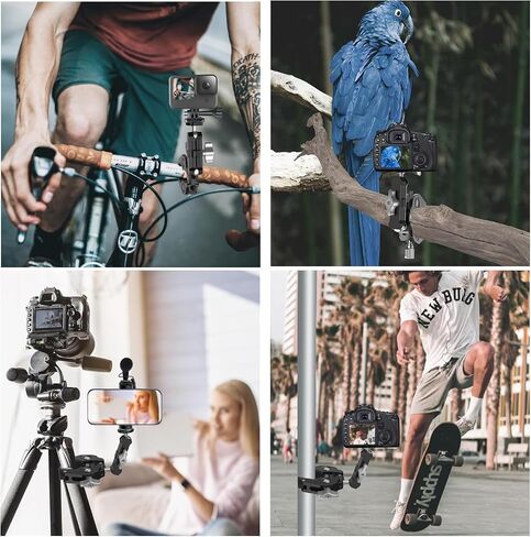 كومان سوبر المشبك كاميرا المشبك جبل مراقب 360 درجة Ballhead الذراع السحري، العالمي C- نوع السلطعون المشبك 1/4 "3/8" المواضيع رأس الكرة المزدوجة، مع حامل ثلاثي القوائم للهاتف / محول كاميرا الحركة لـ DSLR / Gopro in Saudi Arabia