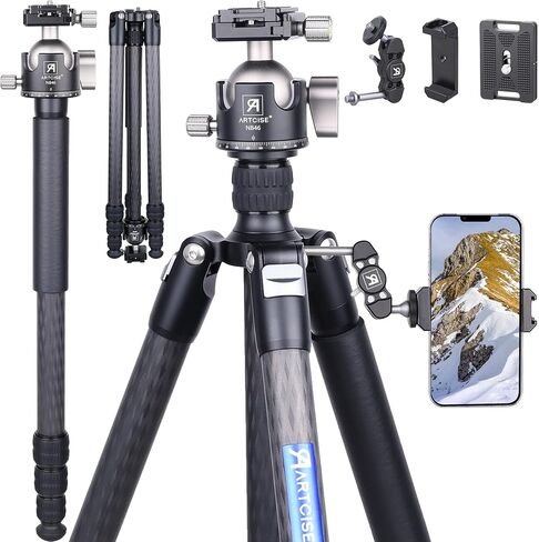 Camera Tripod Carbon Fiber Tripod Monopod with 46mm Low Profile Ball Head ARTCISE Professional Lightweight Tripod for DSLR Camera, Video Camcorder, Max Load 55lbs(Extra Gift:Magic Arm, Phone Clip) in Saudi Arabia