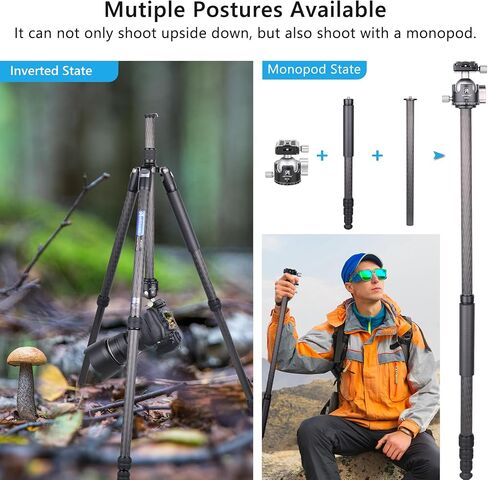 Camera Tripod Carbon Fiber Tripod Monopod with 46mm Low Profile Ball Head ARTCISE Professional Lightweight Tripod for DSLR Camera, Video Camcorder, Max Load 55lbs(Extra Gift:Magic Arm, Phone Clip) in Saudi Arabia