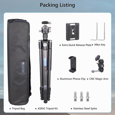 Camera Tripod Carbon Fiber Tripod Monopod with 46mm Low Profile Ball Head ARTCISE Professional Lightweight Tripod for DSLR Camera, Video Camcorder, Max Load 55lbs(Extra Gift:Magic Arm, Phone Clip) in Saudi Arabia