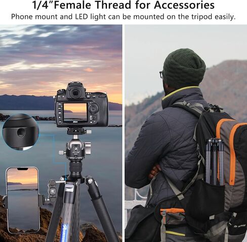 Camera Tripod Carbon Fiber Tripod Monopod with 46mm Low Profile Ball Head ARTCISE Professional Lightweight Tripod for DSLR Camera, Video Camcorder, Max Load 55lbs(Extra Gift:Magic Arm, Phone Clip) in Saudi Arabia