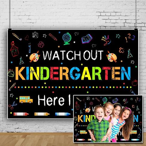8x6FT Kindergarten Back to School Backdrop, Blackboard Painting Graffiti School Photo Backdrop, Kids First Day in Kindergarten Classroom Party Decoration Banner, Polyester Fabric in Saudi Arabia