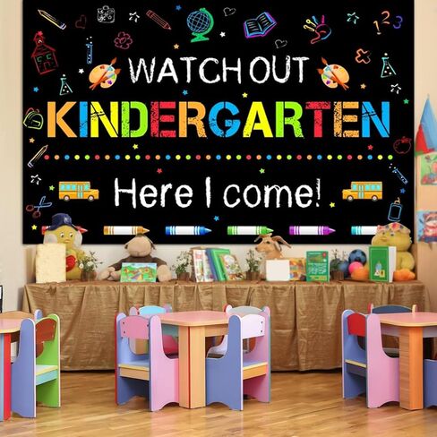 8x6FT Kindergarten Back to School Backdrop, Blackboard Painting Graffiti School Photo Backdrop, Kids First Day in Kindergarten Classroom Party Decoration Banner, Polyester Fabric in Saudi Arabia