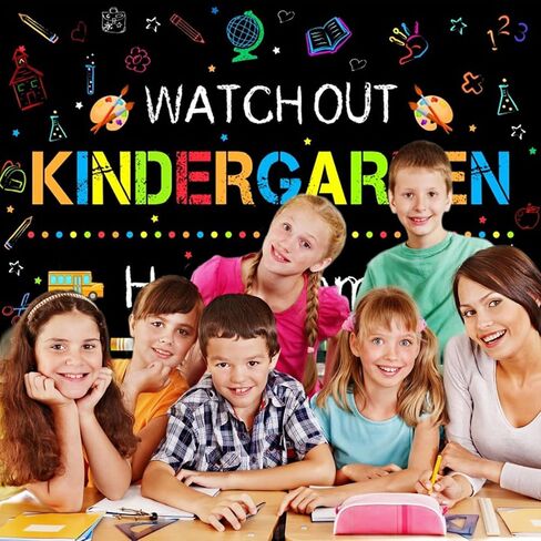 8x6FT Kindergarten Back to School Backdrop, Blackboard Painting Graffiti School Photo Backdrop, Kids First Day in Kindergarten Classroom Party Decoration Banner, Polyester Fabric in Saudi Arabia