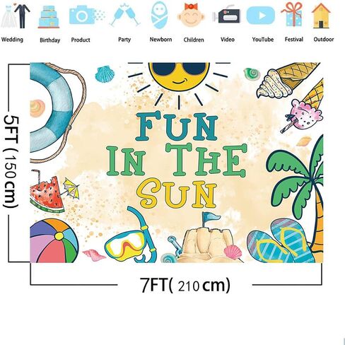 MEHOFOND 7x5ft Summer Beach Backdrop Fun in The Sun Decorations Background Summer Hawaiian Pool Theme Banner Summer Tropical Beach Birthday Party Backdrop Photo Booth Prop in Saudi Arabia