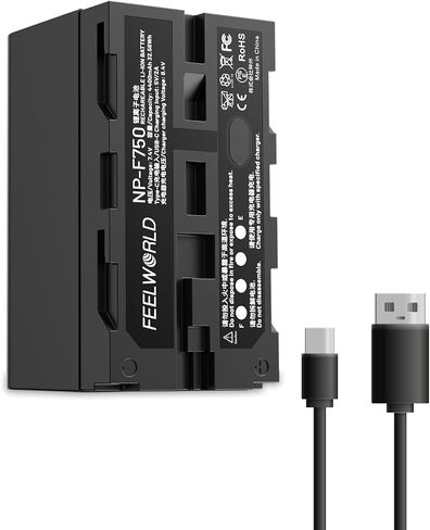 بطارية بديلة FEELWORLD NP-F750 بقدرة 4400 مللي أمبير في الساعة من NP-F970 F960 F950 F770 F750 F570 F550 لشاشة نقل الفيديو الضوئي وشحن USB-C (حزمة واحدة) in Saudi Arabia