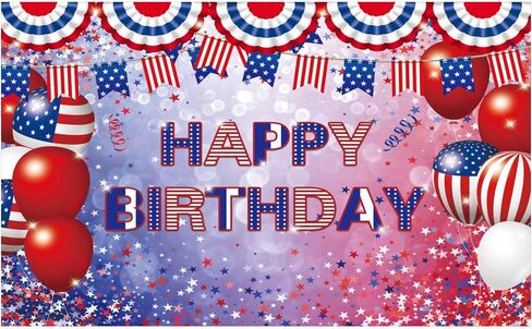 Funnytree 4th of July Happy Birthday Backdrop for Party American Flag Patriotic Balloons Photography Background National Independence Day Decoration Cake Table Banner Photo Booth Props in Saudi Arabia