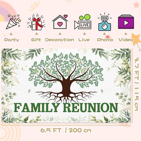 لافتة خلفية لم شمل العائلة، أوراق شجرة العائلة، مرحبًا بكم في أفراد عائلتنا، خلفية تصوير فوتوغرافي تجمع أوراق ذهبية خضراء، لوازم زينة الحفلات، لافتة صور دعائم كشك 6.5 × 3.7 قدم in Kuwait