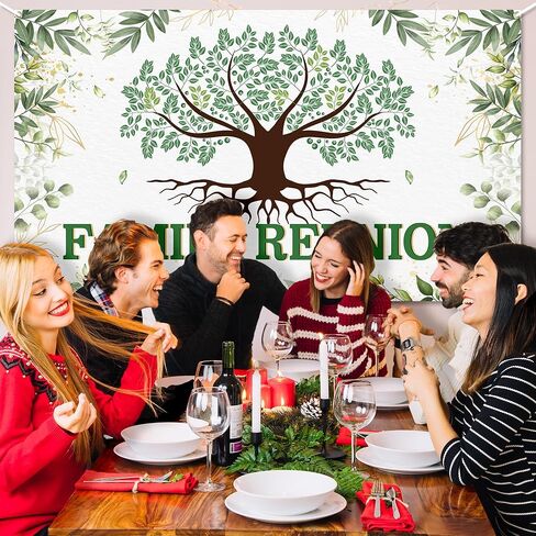 لافتة خلفية لم شمل العائلة، أوراق شجرة العائلة، مرحبًا بكم في أفراد عائلتنا، خلفية تصوير فوتوغرافي تجمع أوراق ذهبية خضراء، لوازم زينة الحفلات، لافتة صور دعائم كشك 6.5 × 3.7 قدم in Kuwait