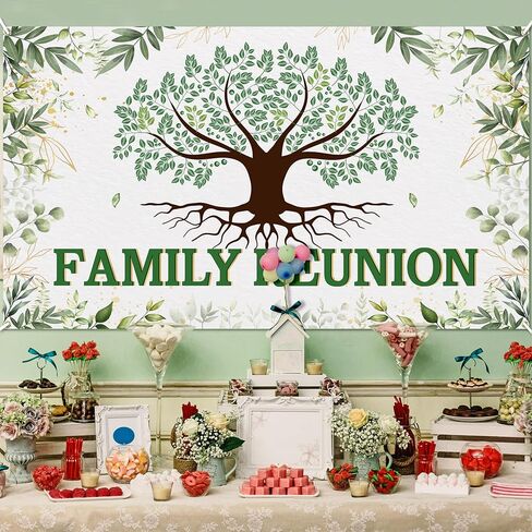 لافتة خلفية لم شمل العائلة، أوراق شجرة العائلة، مرحبًا بكم في أفراد عائلتنا، خلفية تصوير فوتوغرافي تجمع أوراق ذهبية خضراء، لوازم زينة الحفلات، لافتة صور دعائم كشك 6.5 × 3.7 قدم in Kuwait