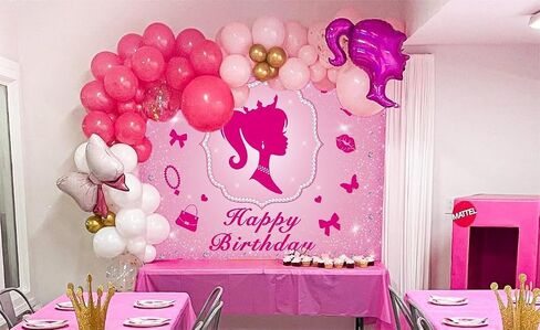 5x3FT Pink Princess Happy Birthday Shiny Backdrop Princess Theme Background Banner Beautiful Girl's Birthday Party Baby Shower Room Decoration Props in Saudi Arabia