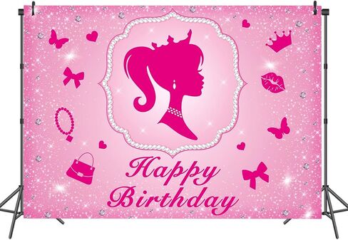 5x3FT Pink Princess Happy Birthday Shiny Backdrop Princess Theme Background Banner Beautiful Girl's Birthday Party Baby Shower Room Decoration Props in Saudi Arabia