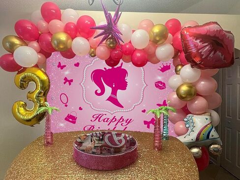 5x3FT Pink Princess Happy Birthday Shiny Backdrop Princess Theme Background Banner Beautiful Girl's Birthday Party Baby Shower Room Decoration Props in Saudi Arabia