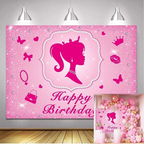 5x3FT Pink Princess Happy Birthday Shiny Backdrop Princess Theme Background Banner Beautiful Girl's Birthday Party Baby Shower Room Decoration Props in Saudi Arabia