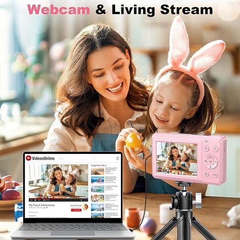 Digital Camera 4K UHD Vlogging Camera, 44MP Autofocus Compact Camera with 16X Digital Zoom with 32GB SD Card, 2 Batteries for Teens Kids Boys Girls, Pink in Saudi Arabia