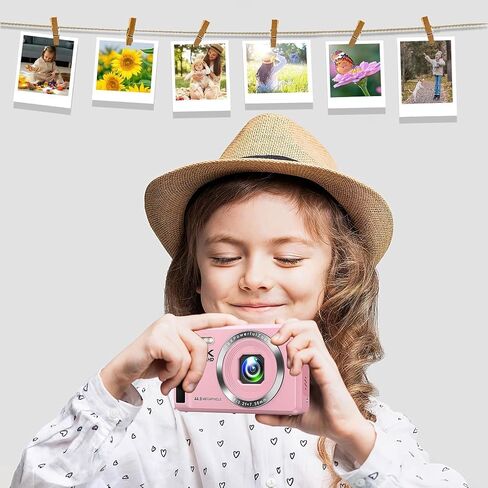 Digital Camera 4K UHD Vlogging Camera, 44MP Autofocus Compact Camera with 16X Digital Zoom with 32GB SD Card, 2 Batteries for Teens Kids Boys Girls, Pink in Saudi Arabia