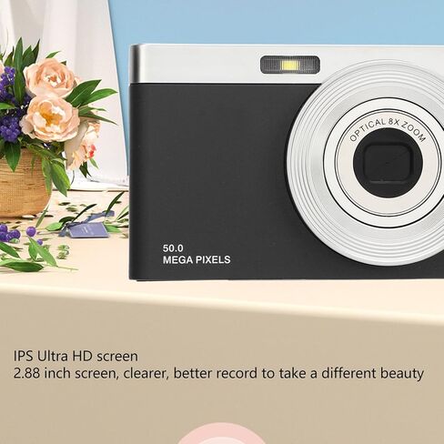 كاميرا رقمية، شاشة 4K 2.88 بوصة HD IPS 50 ميجابكسل 16X تكبير كاميرا رقمية، فلاش مدمج 750 مللي أمبير في الساعة كاميرا ريترو مدمجة محمولة لمدونات الفيديو أثناء السفر (أسود) in Kuwait