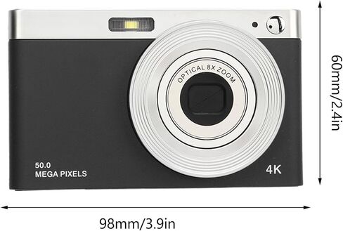 كاميرا رقمية، شاشة 4K 2.88 بوصة HD IPS 50 ميجابكسل 16X تكبير كاميرا رقمية، فلاش مدمج 750 مللي أمبير في الساعة كاميرا ريترو مدمجة محمولة لمدونات الفيديو أثناء السفر (أسود) in Kuwait