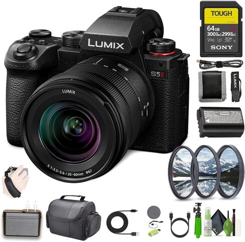 Panasonic LUMIX S5II Mirrorless Camera, with 20-60mm F3.5-5.6 L Mount Lens Bundle with 64Gb Memory Card + Camara Bag + Vlogging Tripod + Cleaning Kit + More Accessories in Saudi Arabia