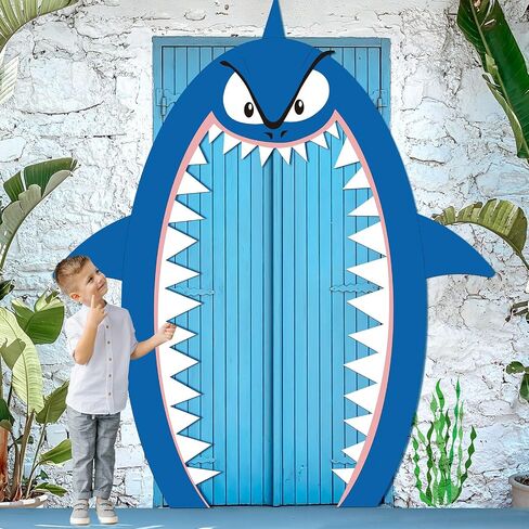 Shark Party Decorations 69" x 96" Shark Backdrop Shark Birthday Party Decorations Shark Attack Cruise Door Decorations White Blue Card Paper Classroom Decoration for Boy Girl Shark Party Supply in Saudi Arabia