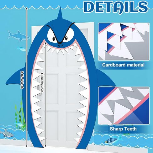 Shark Party Decorations 69" x 96" Shark Backdrop Shark Birthday Party Decorations Shark Attack Cruise Door Decorations White Blue Card Paper Classroom Decoration for Boy Girl Shark Party Supply in Saudi Arabia