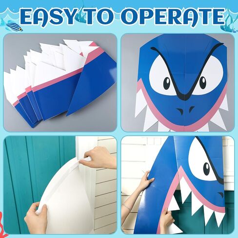 Shark Party Decorations 69" x 96" Shark Backdrop Shark Birthday Party Decorations Shark Attack Cruise Door Decorations White Blue Card Paper Classroom Decoration for Boy Girl Shark Party Supply in Saudi Arabia