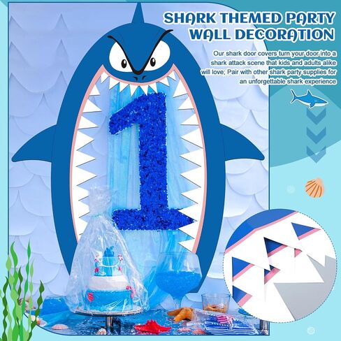 Shark Party Decorations 69" x 96" Shark Backdrop Shark Birthday Party Decorations Shark Attack Cruise Door Decorations White Blue Card Paper Classroom Decoration for Boy Girl Shark Party Supply in Saudi Arabia