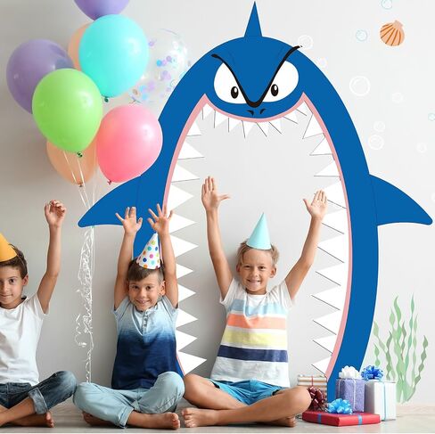 Shark Party Decorations 69" x 96" Shark Backdrop Shark Birthday Party Decorations Shark Attack Cruise Door Decorations White Blue Card Paper Classroom Decoration for Boy Girl Shark Party Supply in Saudi Arabia
