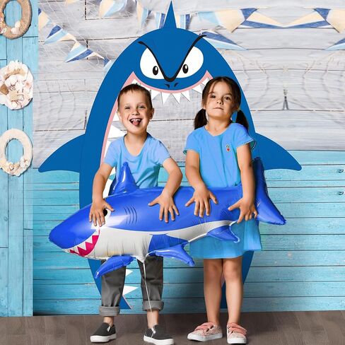 Shark Party Decorations 69" x 96" Shark Backdrop Shark Birthday Party Decorations Shark Attack Cruise Door Decorations White Blue Card Paper Classroom Decoration for Boy Girl Shark Party Supply in Saudi Arabia
