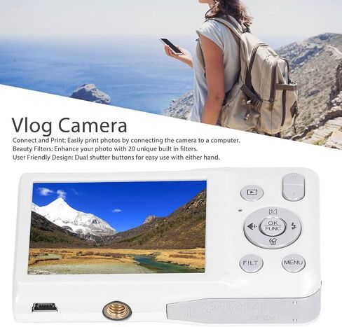 8K HD 68MP Digital Camera with 16X Zoom, Timer Shoot, Beauty Filter, Compact Camera for Teens, Students, Seniors (White) in Saudi Arabia