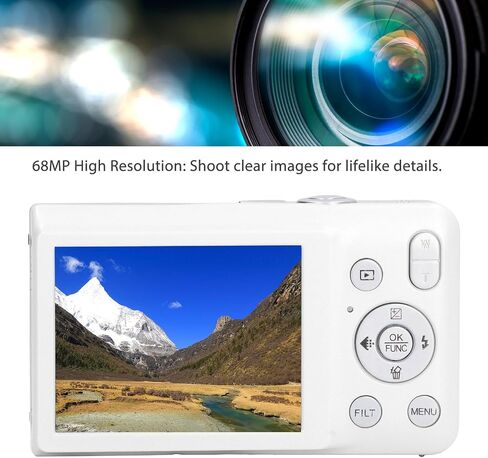 8K HD 68MP Digital Camera with 16X Zoom, Timer Shoot, Beauty Filter, Compact Camera for Teens, Students, Seniors (White) in Saudi Arabia