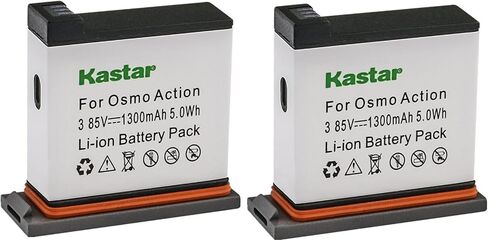 Kastar 2-Pack 3.85V 1300mAh Battery Replacement for DJI AB1 and DJI OSMO Action Camera, DJI OSMO 4K Waterproof WiFi HDR Video 145° Angle Black, DJI Osmo Action - 4K Action Cam 12MP Digital Camera in Saudi Arabia