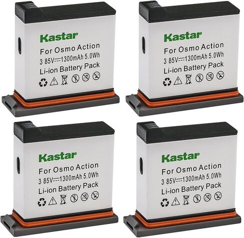 Kastar 2-Pack 3.85V 1300mAh Battery Replacement for DJI AB1 and DJI OSMO Action Camera, DJI OSMO 4K Waterproof WiFi HDR Video 145° Angle Black, DJI Osmo Action - 4K Action Cam 12MP Digital Camera in Saudi Arabia
