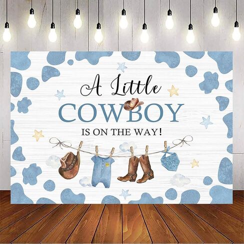 Avezano Cowboy Baby Shower Backdrop A Little Cowboy is on The Way Party Decorations Wild West Western Cowboy Theme Baby Shower Photography Background Banner Photo Booth Supplies (Blue, 6x4ft) in Saudi Arabia