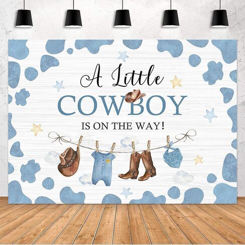Avezano Cowboy Baby Shower Backdrop A Little Cowboy is on The Way Party Decorations Wild West Western Cowboy Theme Baby Shower Photography Background Banner Photo Booth Supplies (Blue, 6x4ft) in Saudi Arabia