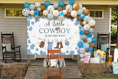 Avezano Cowboy Baby Shower Backdrop A Little Cowboy is on The Way Party Decorations Wild West Western Cowboy Theme Baby Shower Photography Background Banner Photo Booth Supplies (Blue, 6x4ft) in Saudi Arabia