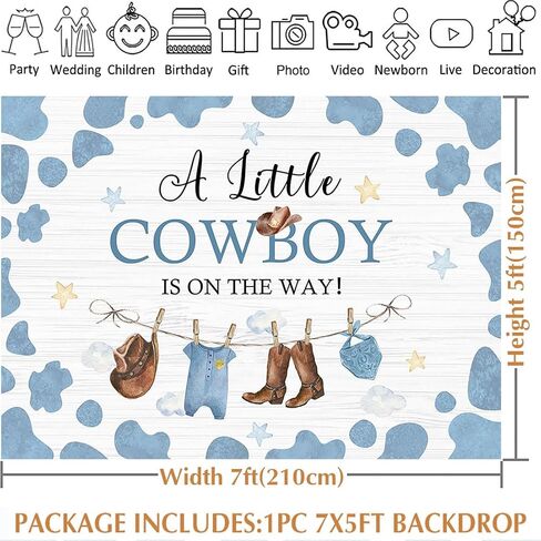 Avezano Cowboy Baby Shower Backdrop A Little Cowboy is on The Way Party Decorations Wild West Western Cowboy Theme Baby Shower Photography Background Banner Photo Booth Supplies (Blue, 6x4ft) in Saudi Arabia