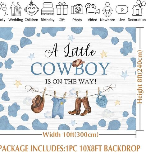 Avezano Cowboy Baby Shower Backdrop A Little Cowboy is on The Way Party Decorations Wild West Western Cowboy Theme Baby Shower Photography Background Banner Photo Booth Supplies (Blue, 6x4ft) in Saudi Arabia