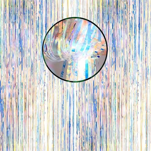 2 Pcs Iridescent Transparent Foil Curtain Tinsel Backdrop Beautiful Neon Clear Streamers Backdrops-Rainbow Photoshoot Streamers Perfect for Party Decorations(3.2 ft x 6.5 ft) in Saudi Arabia