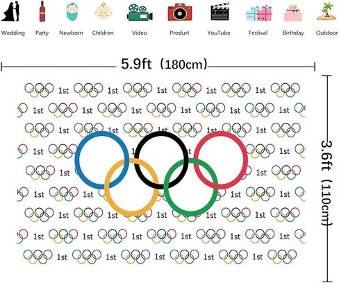 5.9x3.6ft Olympic Backdrop for Photography Olympic Sport Decoration Banner Olympic Rings Go for The Gold International Sports Photography Backdrop Olympic Party Supplies in Saudi Arabia