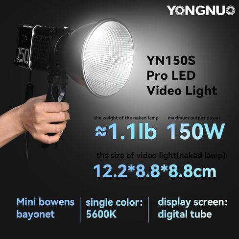 مجموعة إضاءة فيديو YONGNUO YN150S LED، ضوء نهاري 150 وات 5600 كلفن، حامل COB Bowens مع مصدر طاقة وحامل، ضوء إخراج مستمر محمول للتصوير الفوتوغرافي، 15000Lux CRI95+ أضواء استوديو in Kuwait